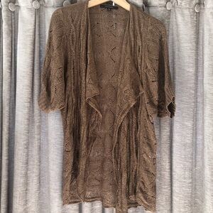 Fever Crochet Open Front Brown Cardigan